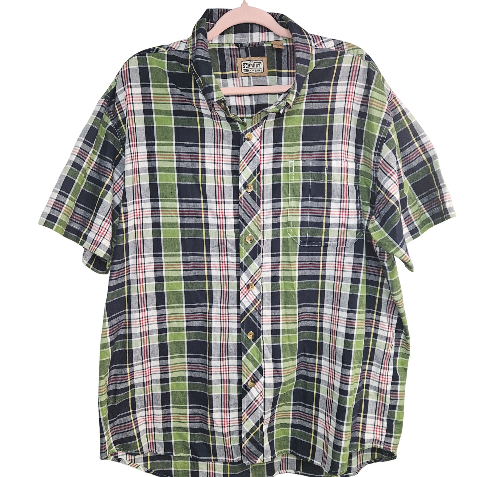 Ce Schmidt Workwear Mens Xl Green Plaid Short Sleeve Button Down Shirt Pocket